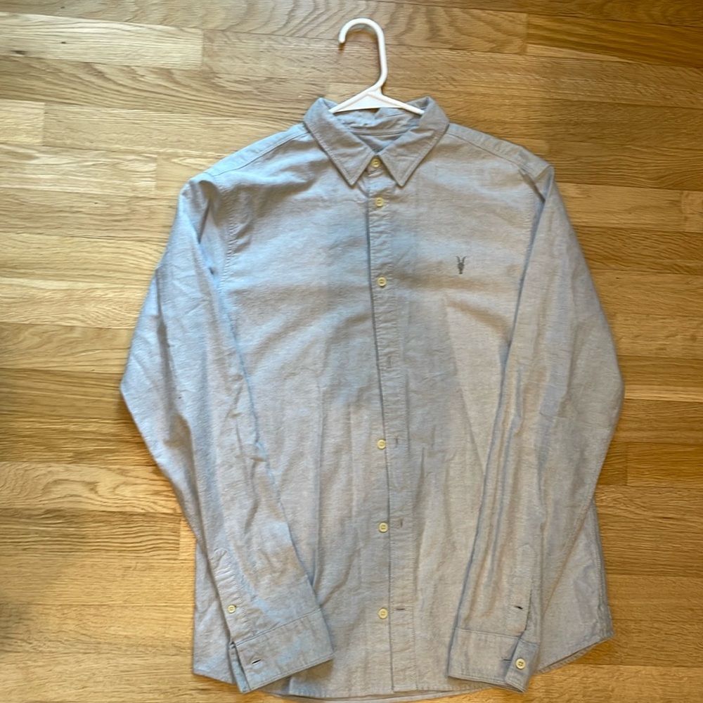 Men’s All Saints size medium button-down, gray shirt, 100% cotton